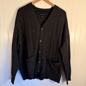 Club Room Men’s 100% Lambswool V-neck Charcoal Gray Button Cardigan Size Large